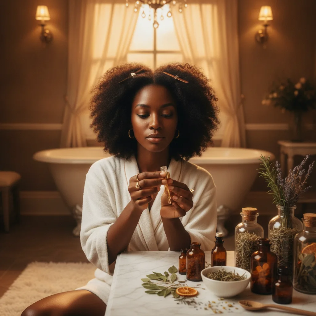 Woman performing scalp care ritual